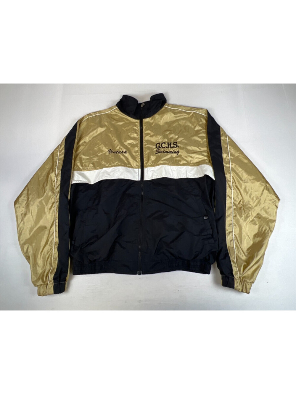 Vintage Holloway GCHS Swimming Medium Gold Black Nylon Windbreaker Jacket